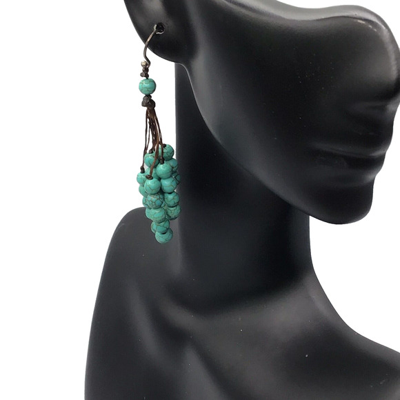 Fashion Turquoise Colored And Silvertone Native Style Earrings Boho Retro Dangle - Picture 10 of 16